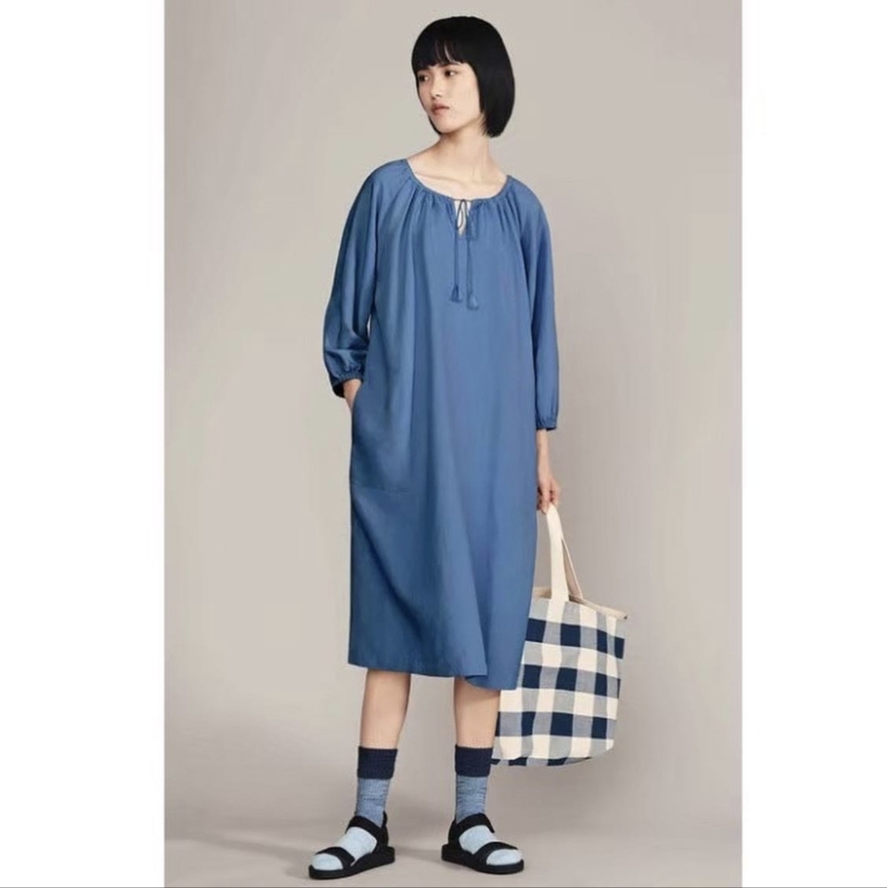 JW Anderson x Uniqlo Linen Blend 3/4 Sleeves Gathered Dress
